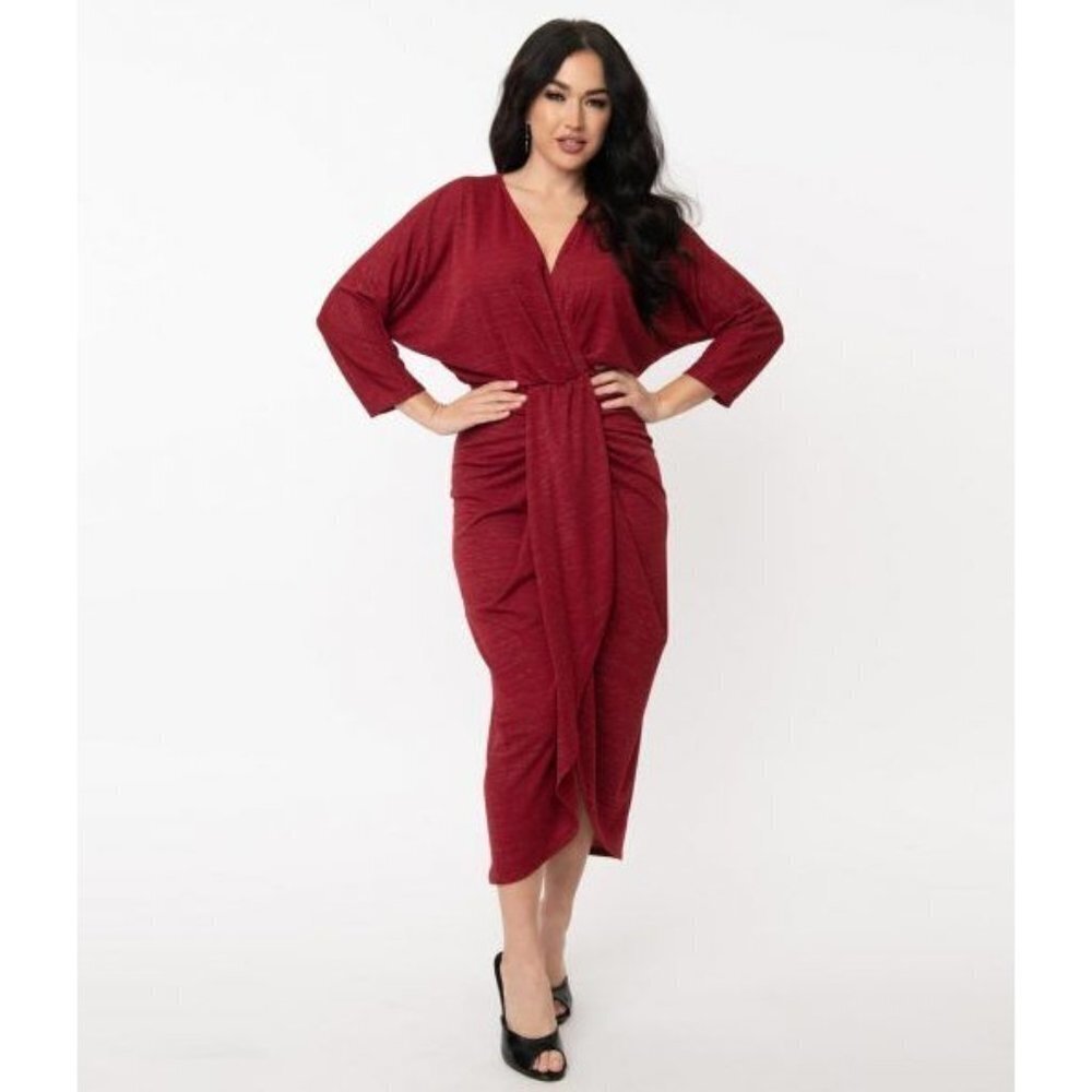 NWT Unique Vintage Burgundy Red Sparkle Tulip Sheath Dress 4